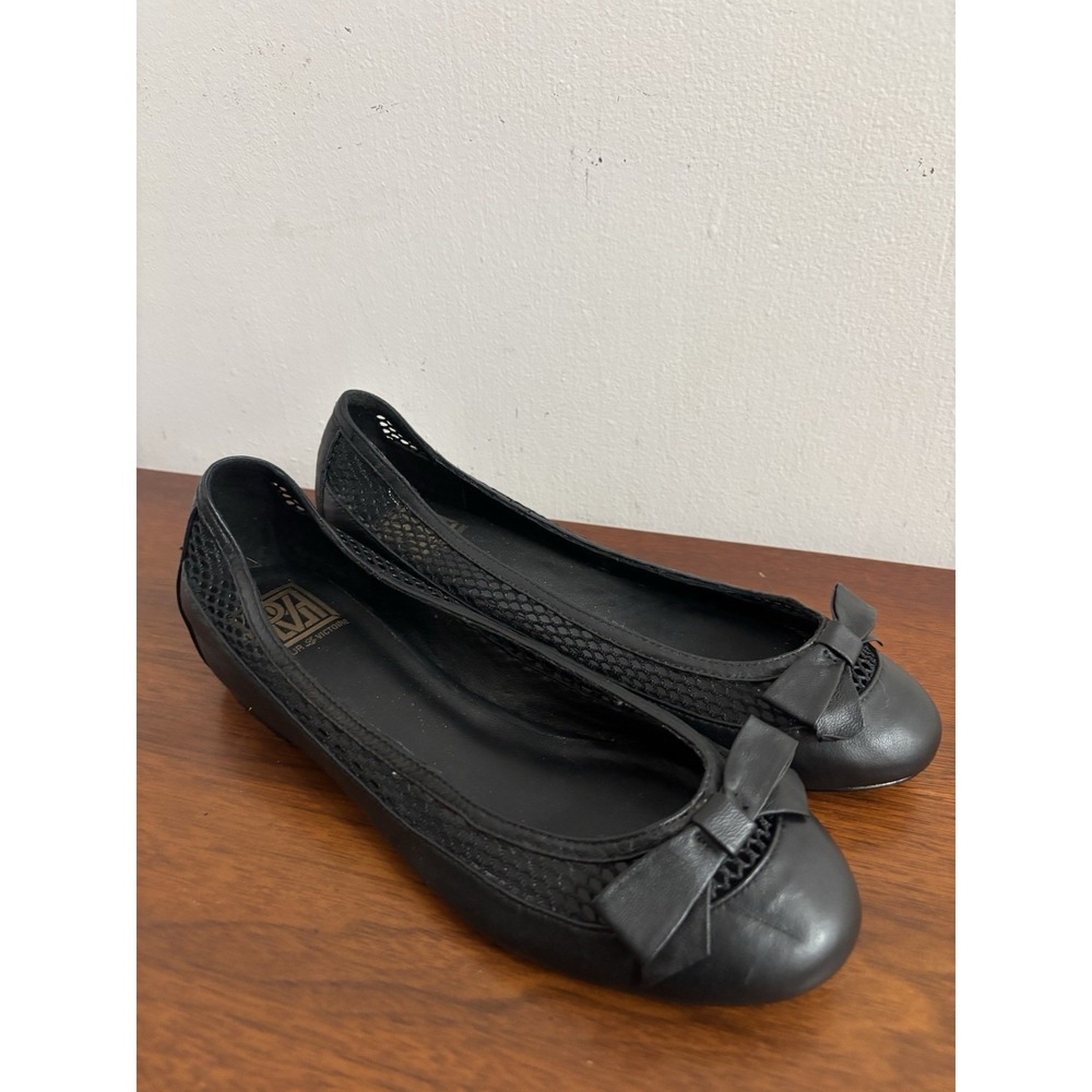 Pour La Victoria Women's Kellen Black Leather Ballet Flats Bow‎ US 8.5